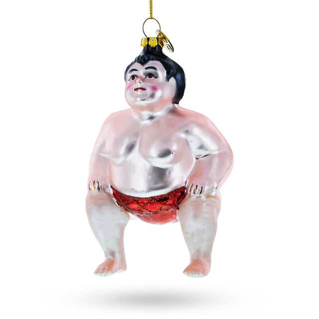 Ringside Rumble: Sumo Wrestler - Blown Glass Christmas Ornament in Multi color,  shape