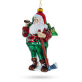 Lumberjack Santa Glass Christmas Ornament in Multi color Figurine