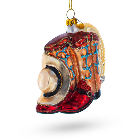 Glass Yeehaw Holidays: Cowboy Boots and Hat - Blown Glass Christmas Ornament in Multi color