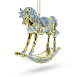 Elegant Golden Rocking Horse Blown Glass Christmas Ornament in Multi color