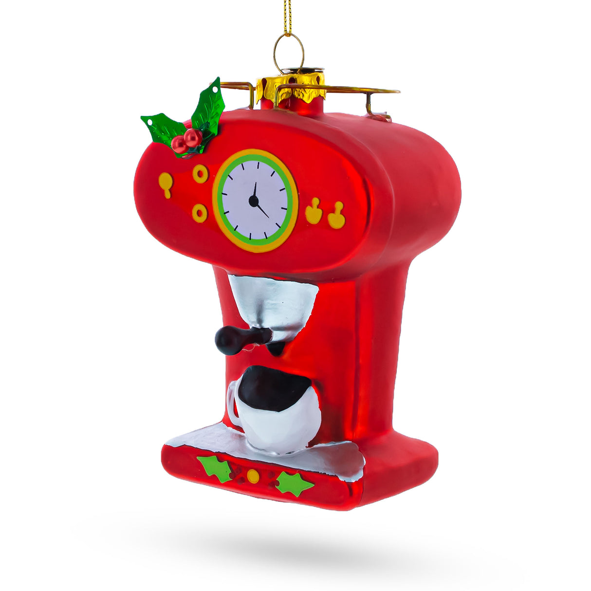 Vintage Red Espresso Machine - Blown Glass Christmas Ornament in Red color,  shape