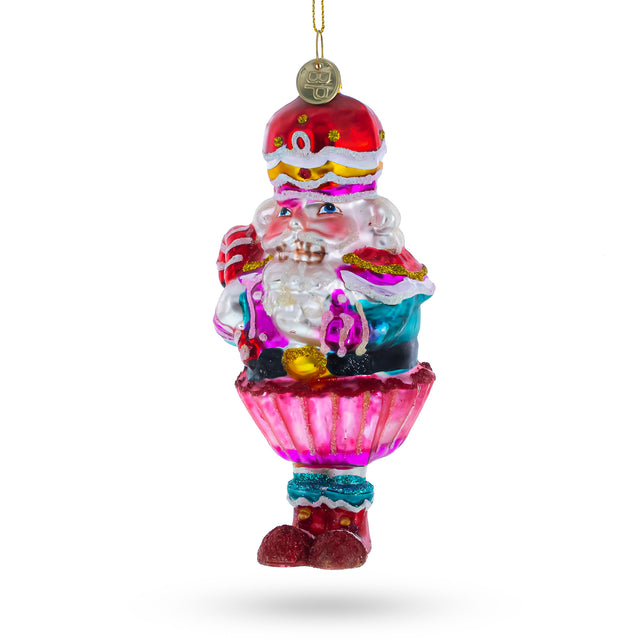 Nutcracker with Cupcake Blown Glass Christmas Ornament in Multi color
