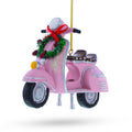 Retro Scooter with Festive Wreath Christmas Ornament in Pink color Figurine