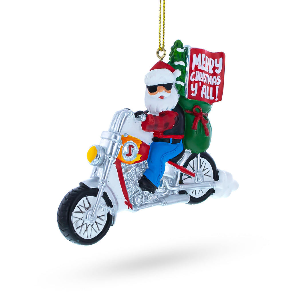 Santa on Festive Motorcycle Resin Christmas Ornament in Multi color Figurine