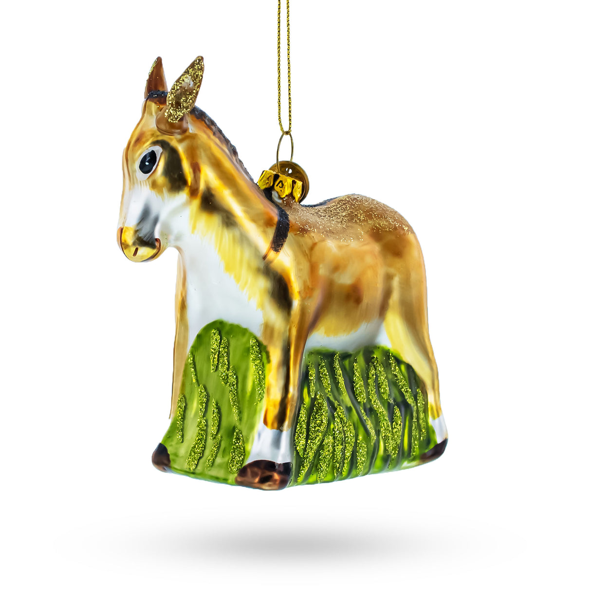 Donkey with Festive Decorations - Blown Glass Christmas Ornament in Multi color,  shape