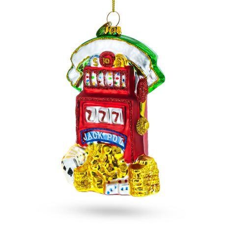 Lucky Slot Machine Jackpot Casino - Blown Glass Christmas Ornament in Multi color,  shape