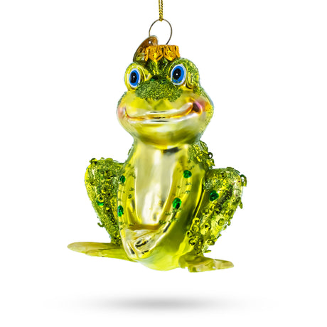 Shimmering Frog - Blown Glass Christmas Ornament in Green color,  shape