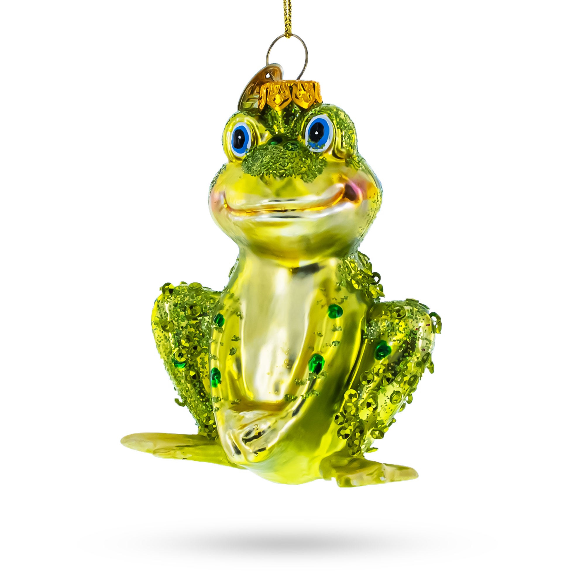 Shimmering Frog Blown Glass Christmas Ornament in Green color Figurine