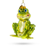 Shimmering Frog Blown Glass Christmas Ornament in Green color