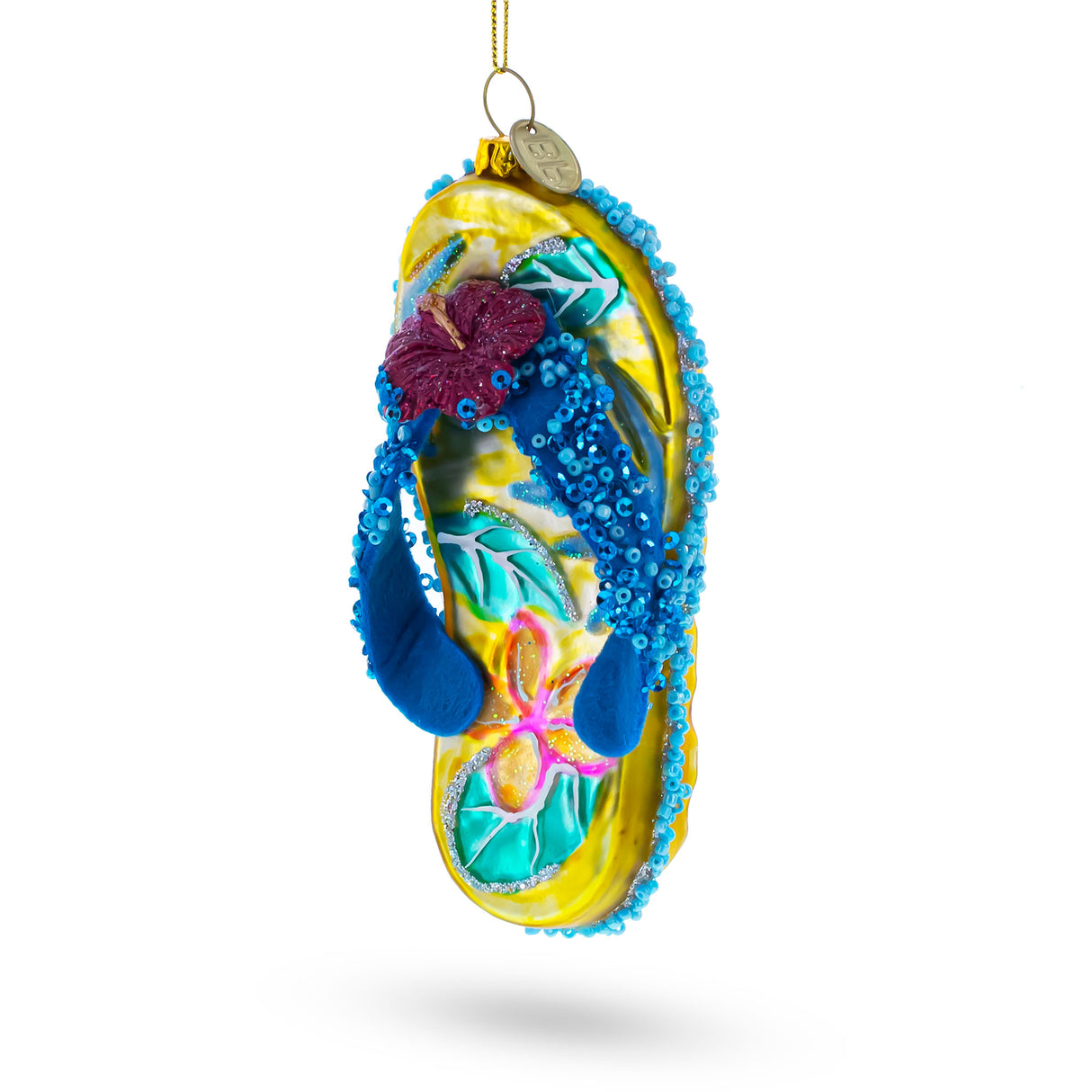 Beaded Flip Flops - Blown Glass Christmas Ornament in Multi color,  shape