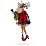 Elegant Reindeer Lady Adorned with Christmas Wreath - Festive Blown Glass Christmas Ornament in Red color,  shape