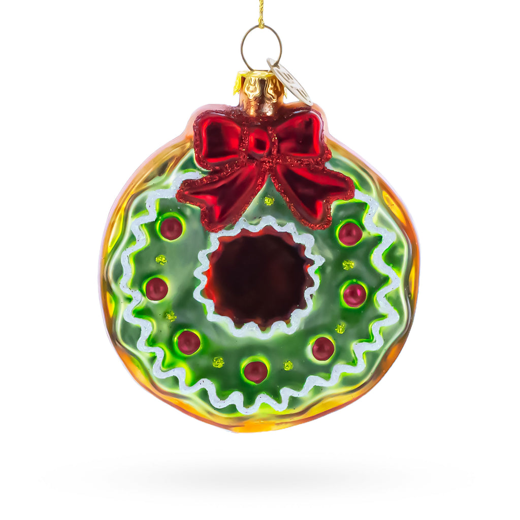 Frosted Green Donut Glass Christmas Ornament in Multi color Round