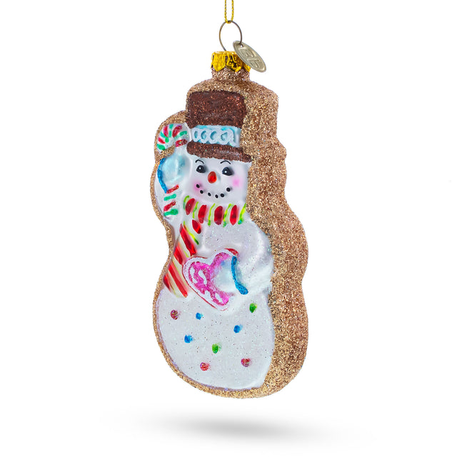 Festive Snowman Cookie - Blown Glass Christmas Ornament in Multi color,  shape