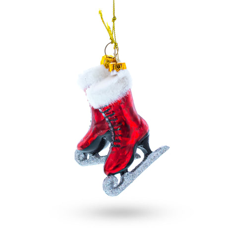 Glass Red Skates - Blown Glass Christmas Ornament in Red color