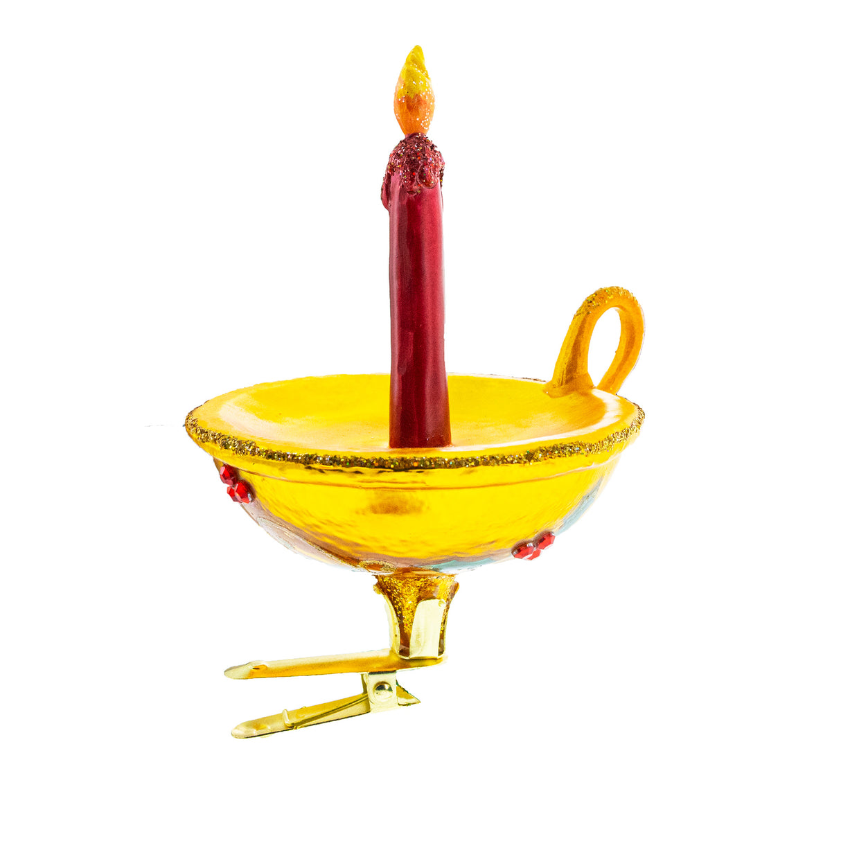 Gleaming Red Candle - Blown Glass Christmas Ornament in Multi color,  shape