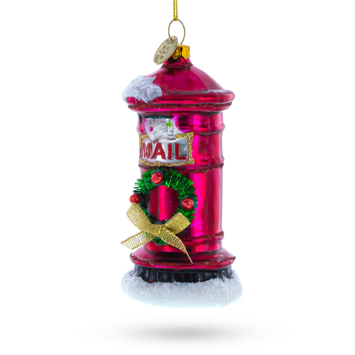 Red Mailbox with Letter to Santa - Blown Glass Christmas Ornament in Red color,  shape