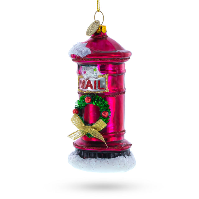Red Mailbox with Letter to Santa Glass Christmas Ornament in Red color