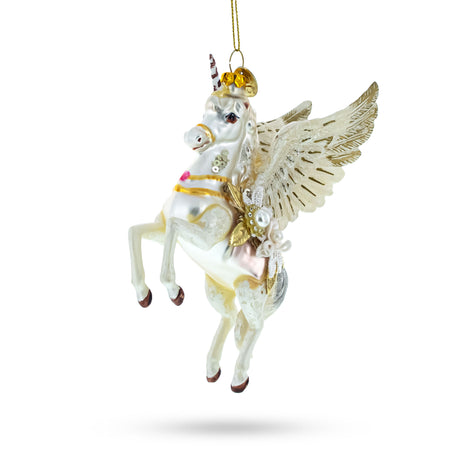 Glass Enchanting White Unicorn - Blown Glass Christmas Ornament in White color
