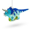 Glittered Dinosaur Glass Christmas Ornament in Blue color Figurine