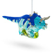 Sparkling Glittered Dinosaur - Blown Glass Christmas Ornament in Blue color,  shape