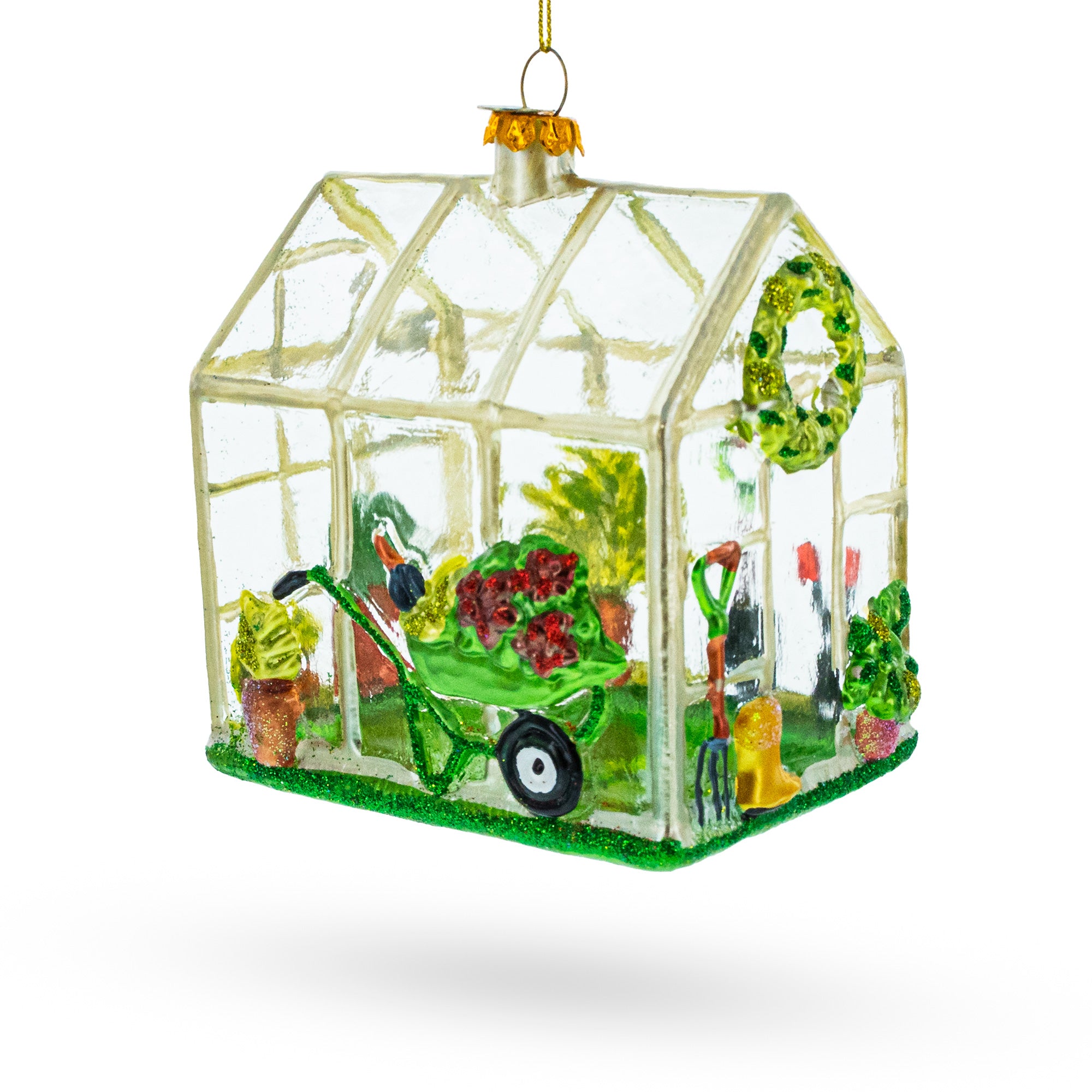 Enchanted Greenhouse Blown Glass Christmas Ornament in Multi color Figurine