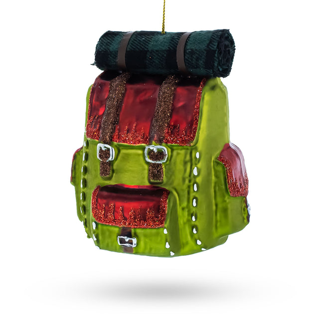 Adventurous Hiking Backpack - Blown Glass Christmas Ornament in Multi color,  shape