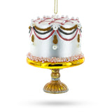 Glass Pearl-Adorned Celebration Cake - Blown Glass Christmas Ornament in Multi color