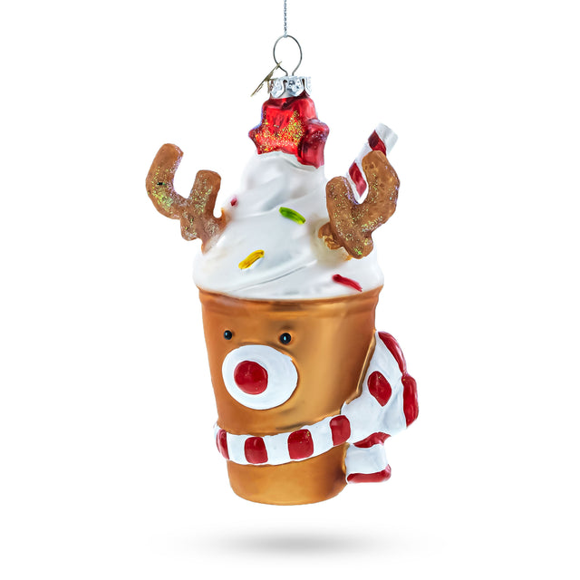 Festive Reindeer Milkshake - Blown Glass Christmas Ornament in Multi color,  shape