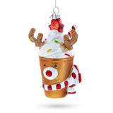 Festive Reindeer Milkshake Blown Glass Christmas Ornament in Multi color