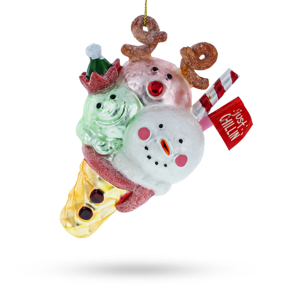 Holiday Ice Cream Glass Christmas Ornament in Multi color Figurine