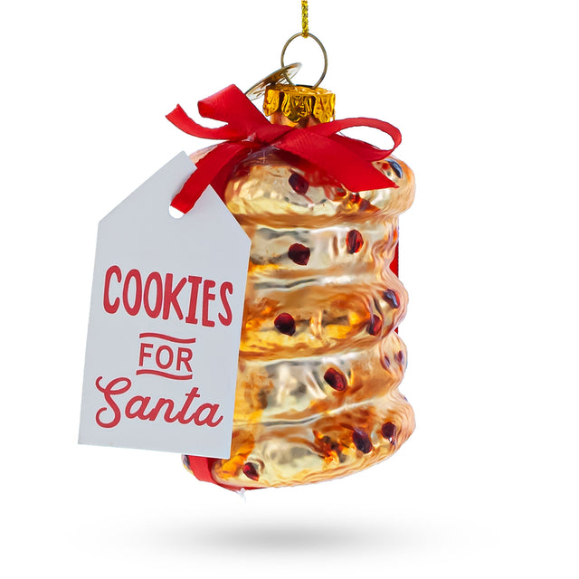 Glistening Cookies for Santa - Blown Glass Christmas Ornament in Gold color,  shape