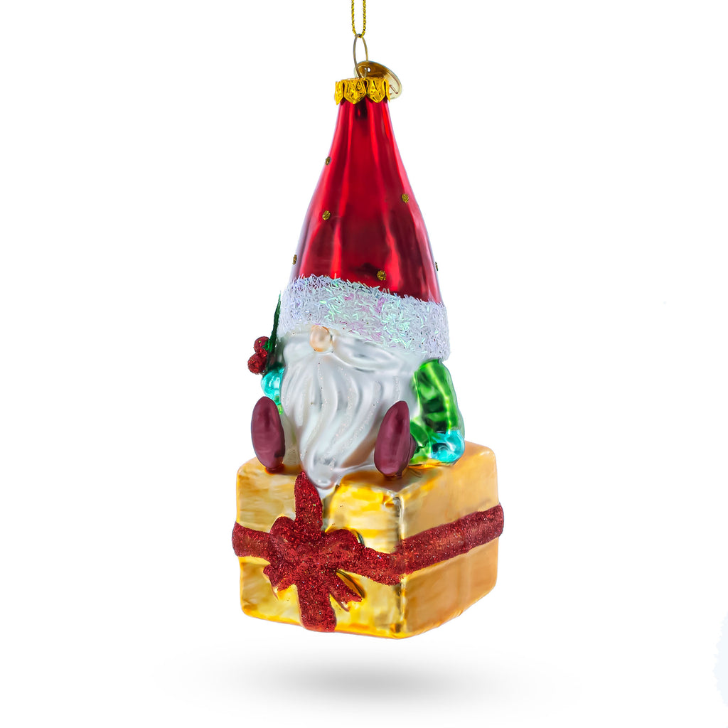 Gnome Bearing Gifts Glass Christmas Ornament in Multi color Figurine