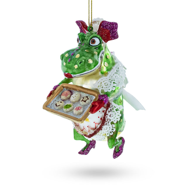 Cookie-Bearing Dragon Delight - Blown Glass Christmas Ornament in Multi color,  shape