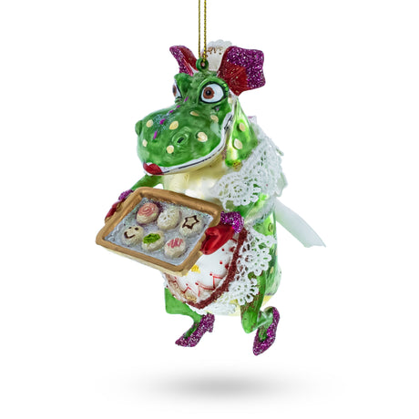 Cookie-Bearing Dragon Delight Blown Glass Christmas Ornament in Multi color