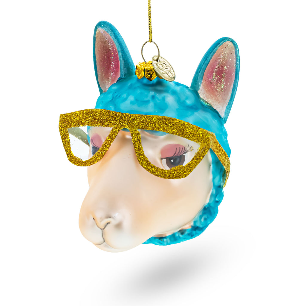 Lama Rocking Funky Glasses Glass Christmas Ornament in Multi color Figurine