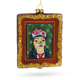 Frida Kahlo Inspired Dog Art - Blown Glass Christmas Ornament in Multi color, Square shape