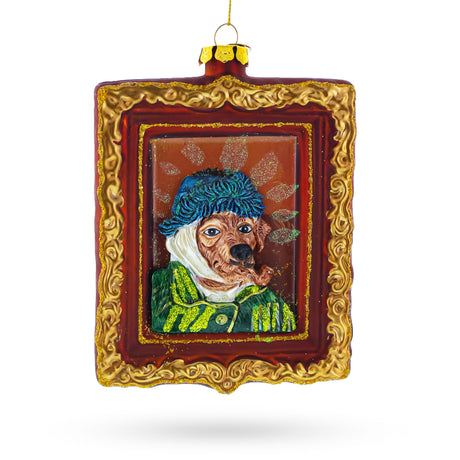 Van Gogh Inspired Dog Portrait - Blown Glass Christmas Ornament in Multi color, Square shape