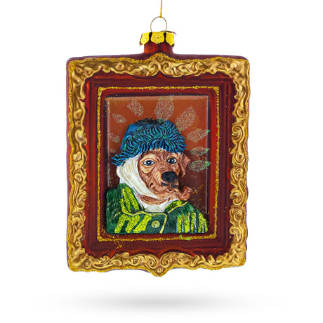 Van Gogh Inspired Dog Portrait Glass Christmas Ornament in  color Square
