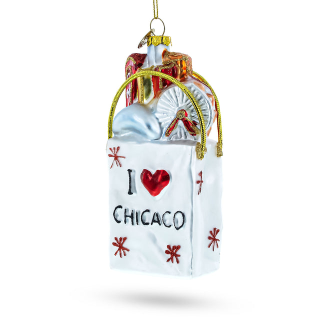 I Heart Chicago - Blown Glass Christmas Ornament in White color,  shape