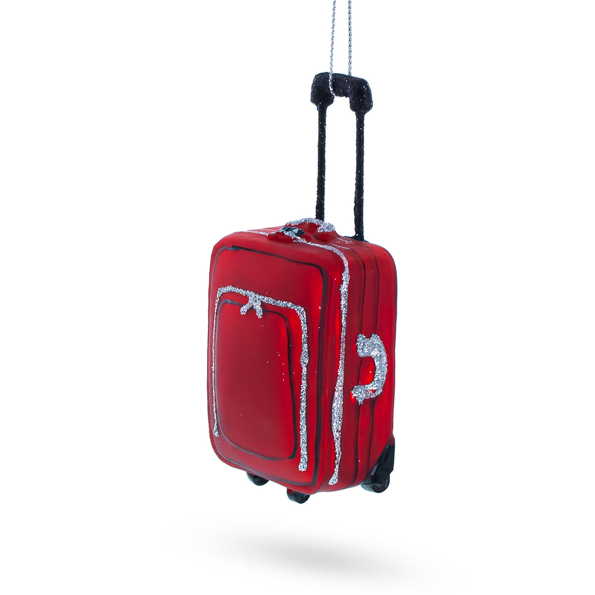 Jetsetter's Dream: Vintage Red Luggage - Blown Glass Christmas Ornament in Red color,  shape