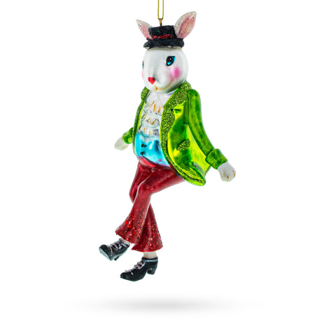 Alice in Wonderland A Dancing Hare - Blown Glass Christmas Ornament in Multi color,  shape