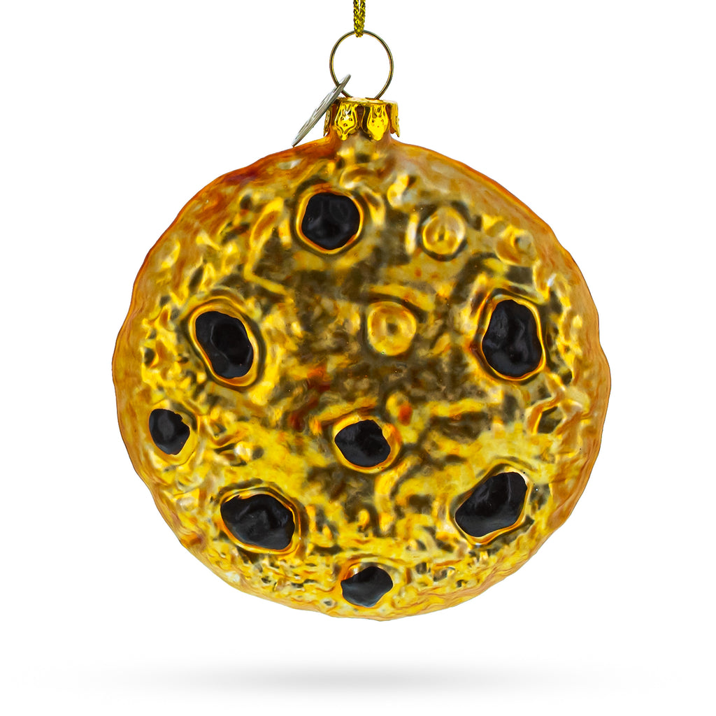 Chocolate Chip Cookie Glass Christmas Ornament in Brown color Round