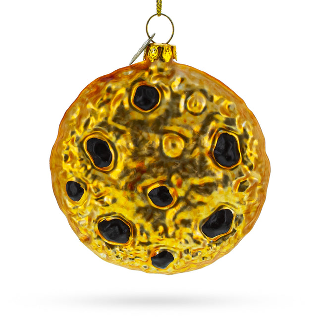 Chocolate Chip Cookie Blown Glass Christmas Ornament in Brown color Round