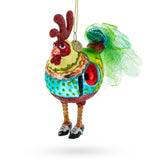 Hen in Dress and Shoes Blown Glass Christmas Ornament in Multi color