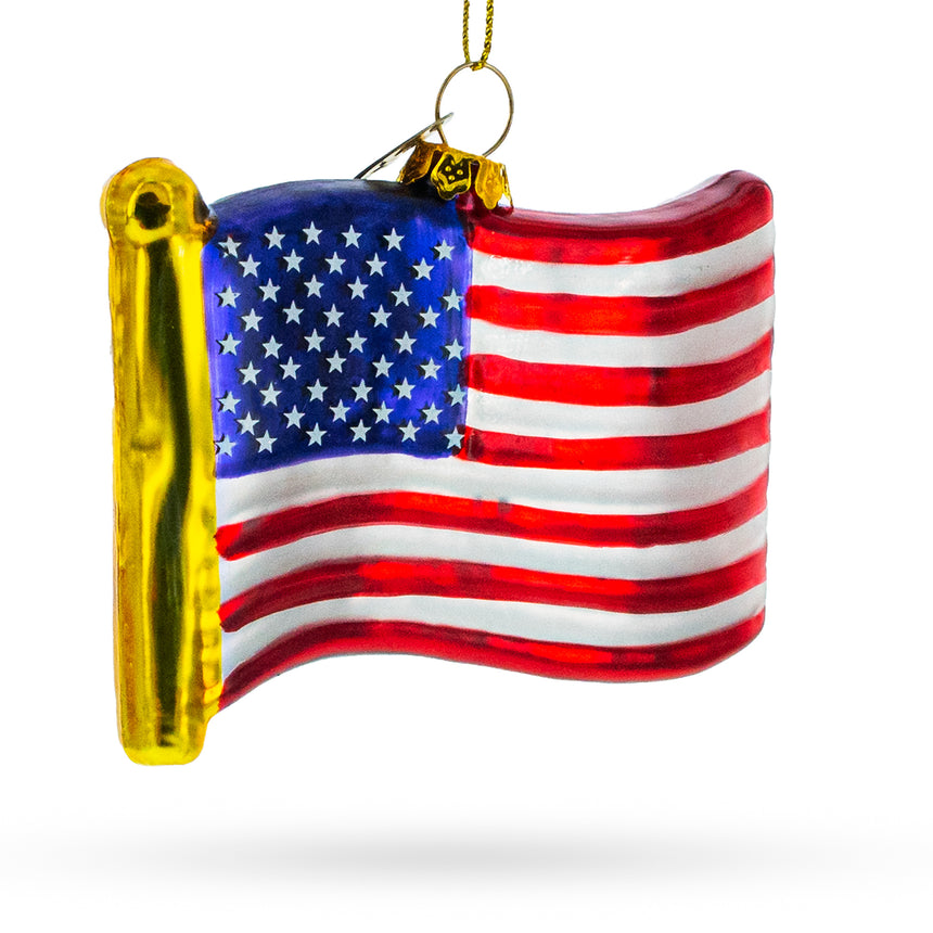Glass Waving Flag of USA Blown Glass Christmas Ornament in Multi color