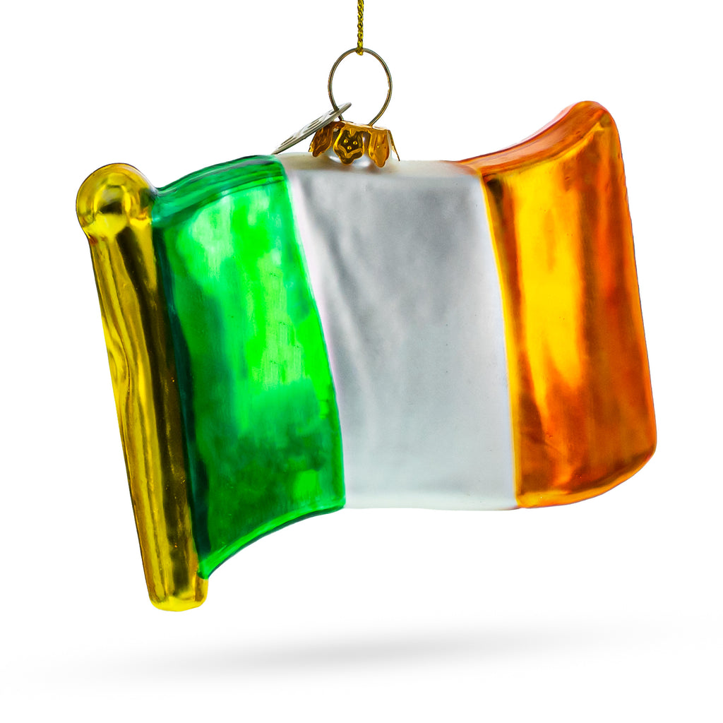 Waving Flag of Ireland Glass Christmas Ornament in Multi color Figurine