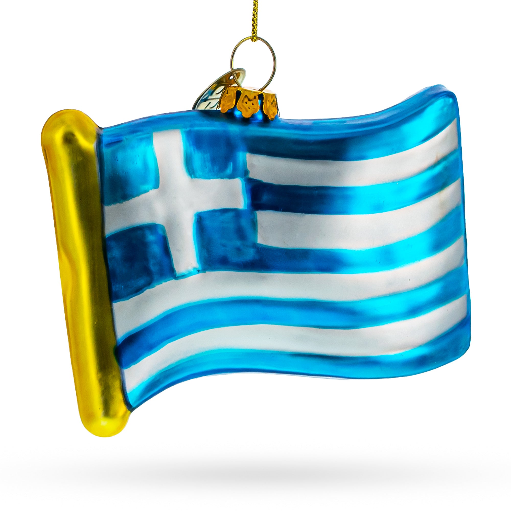 Waving Flag of Greece Glass Christmas Ornament in Multi color Figurine