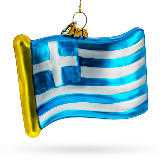 Waving Flag of Greece Blown Glass Christmas Ornament in Multi color