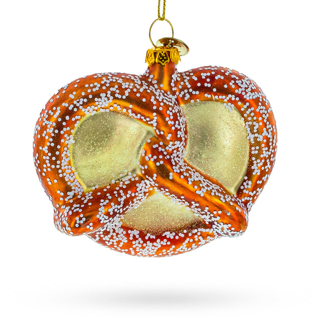 Twisted Pretzel Blown Glass Christmas Ornament in Brown color