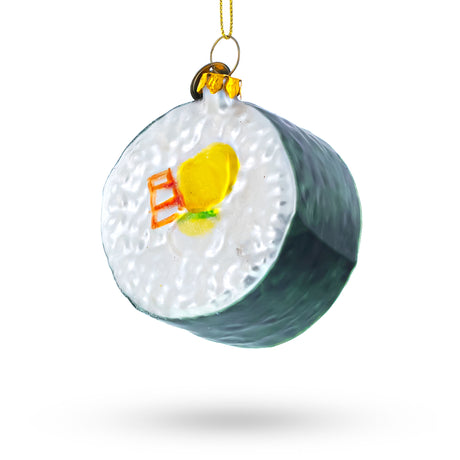 Japanese Culinary Elegance: Sushi Roll - Blown Glass Christmas Ornament in Multi color, Round shape